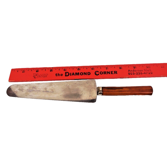 Vintage Cake Cutter Server Bakelite Handle Stainless Caramel Marbled Brown 9.5" - Picture 3 of 5